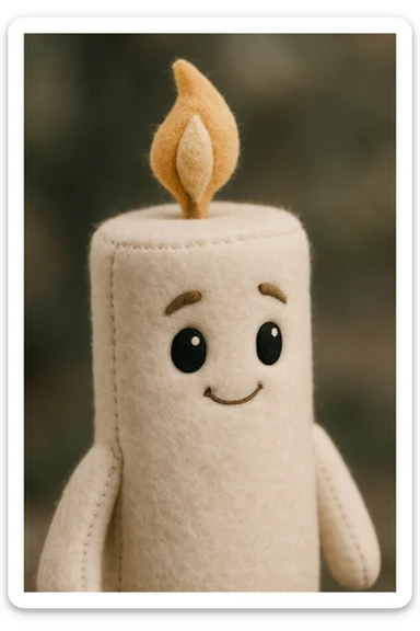 white candle, plush portrait style sticker