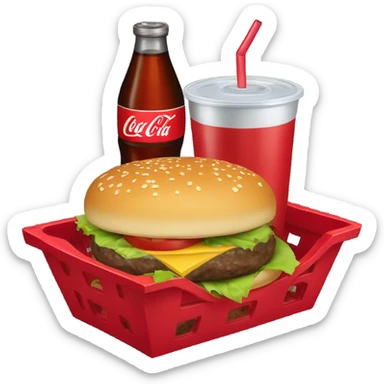 Hamburger in a red basket and a coke sticker