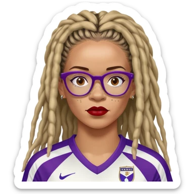 Freckles on nose and Rihanna soccer mom dreadlocks island red and white jersey and purple lipstick and cool eyeglasses sticker