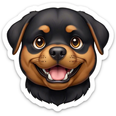 Cinematic Comical Rottweiler Portrait Emoji, Head tilted dramatically with an exaggeratedly amused or surprised expression, featuring a robust black coat with bold tan accents, wide, expressive brown eyes filled with exaggerated disbelief, Simplified yet hilariously expressive features, highly detailed, glowing with a slightly sassy glow, high shine, dramatic yet playful, stylized with an air of cheeky defiance, bright and endearing, soft glowing outline, capturing the essence of a spirited and over-the-top guardian, so meme-worthy it feels like it could side-eye its way into internet fame instantly! sticker