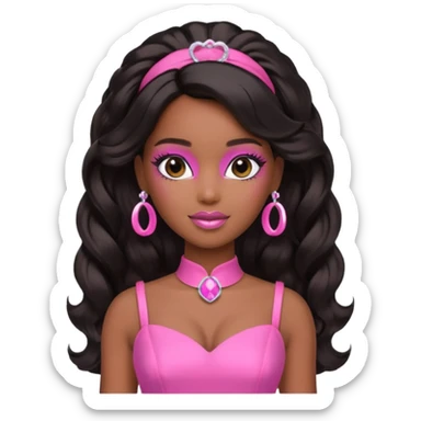black barbie. half up half down hair, pink dress, perfect makeup and super pretty sticker
