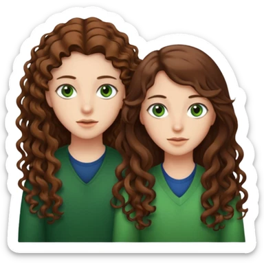 Two besties: 1: long straight brown hair, green eyes 2: long curly brown hair, brown eyes give them a judgy look sticker