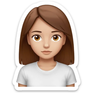Chica de pelo liso y marrón con ojos color marrón claro y una camiseta blanca sticker