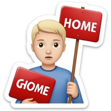 A white person holding a sign that says go home sticker