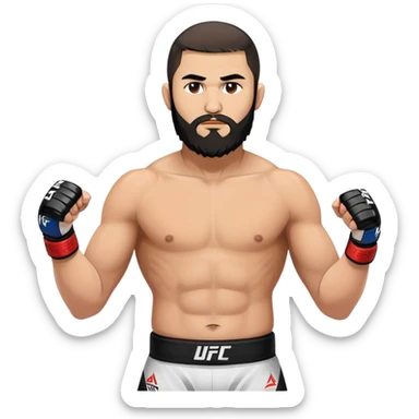 Islam Makhachev UFC fighter with beard in fighting stance, Dagestani MMA champion sticker