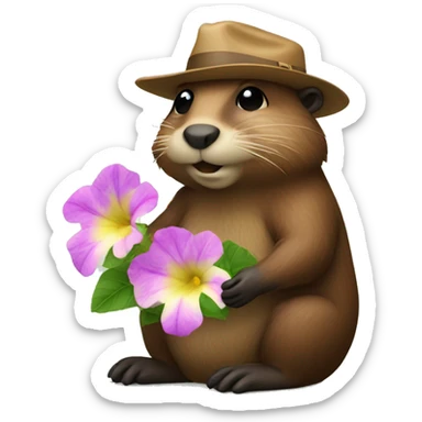 A beaver holding a petunia sticker