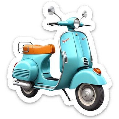 Cinematic Realistic Vespa Scooter Emoji, depicted as a stylish vintage Vespa with sleek retro design and vibrant colors, rendered with crisp textures and dynamic sunlit lighting that captures its iconic Italian charm. sticker