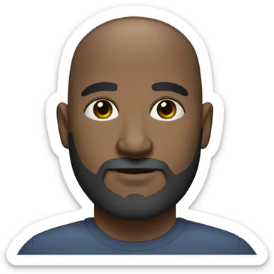 dark medium skin, bald man, medium black beard, grey eye sticker