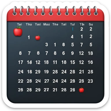 tabla calendario con fondo azúl oscuro y rojo sticker