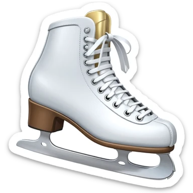 Стильные белые или кожаные коньки с перекрещенными шнурками.
> Prompt: 3D emoji of a pair of classic white ice skates tied together by laces.
Small festive silver bells attached to the laces. Sharp blades with a chrome metallic finish, smooth leathe sticker