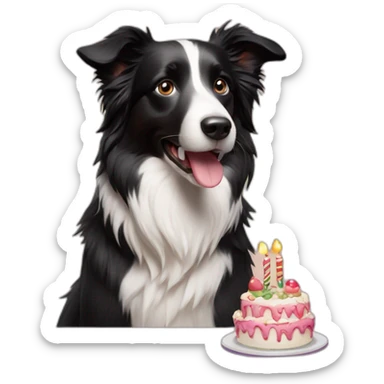 border collie with birthday cake sticker