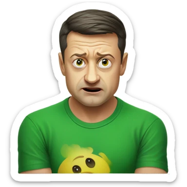 vladimir zelensky angry. green t-shirt sticker