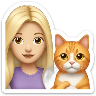 Girl with blonde hair hold a Orange cat sticker