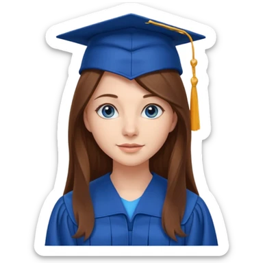 school graduation with a pretty female graduating student with long brown hair, blue eyes sticker