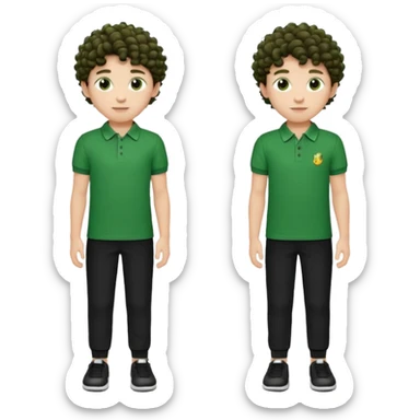 Boy with green polo shirt curly hair black pants and white shoes sticker