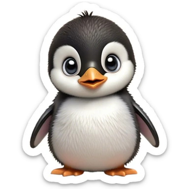 Cinematic Comical Baby Penguin Portrait Emoji, Head tilted dramatically with an exaggeratedly shocked expression, featuring delightfully fluffy plumage with wide, comically expressive eyes full of humorous disbelief, Simplified yet hilariously expressive features, highly detailed, glowing with a slightly sassy polar glow, high shine, dramatic yet playful, stylized with an air of cheeky innocence, soft glowing outline, capturing the essence of a meme-worthy baby penguin that seems ready to side-eye its way into viral fame! sticker