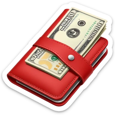 Red wallet with dollars sticker