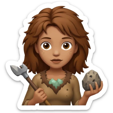 cartoon cave woman with messy hair and a stone tool sticker