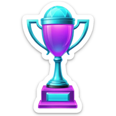 futuristic glowing neon trophy beside, purple and cyan glow, dark background sticker