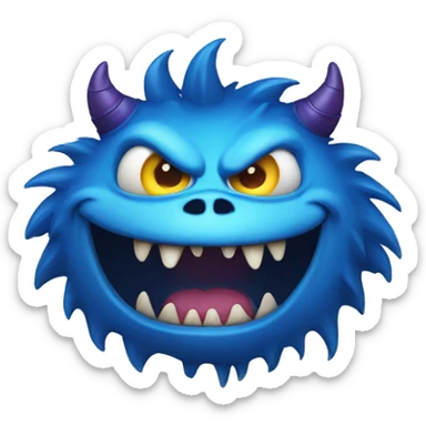 a blue monster with an evil smile full of sharp teeth sticker