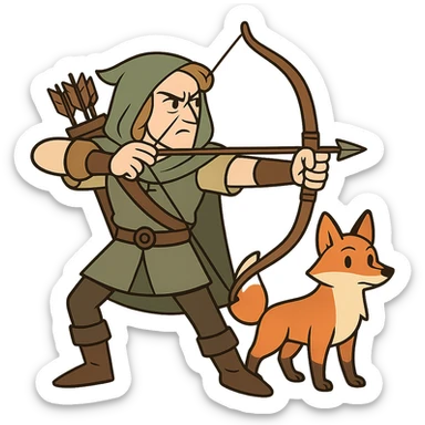 flat toon style archer and fox sticker