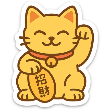 Gold Chinese lucky cat in a flat toon style  sticker