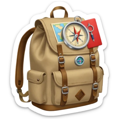 backpack with a lot of exploring items sticker