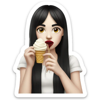 Portrait Girl wearing chanel pale skin with long black  bangs eating icecream  sticker