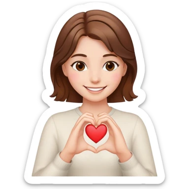 brown hair girl smiling making heart from her hands  sticker