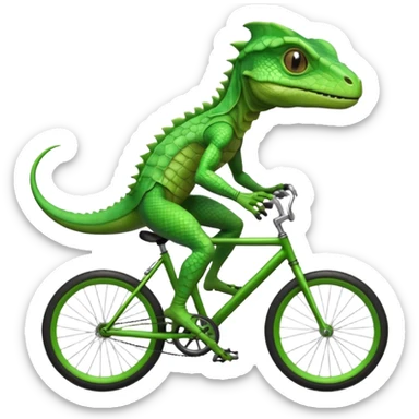 reptilian alien riding a bicycle, lizard-like face, scaled skin, athletic cycling pose, alien warrior vibe, 3D cartoon, mobile game icon style, clean background, no text, no watermark
 sticker