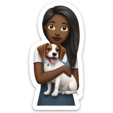 Black woman with long hair holding jack Russell terrier sticker