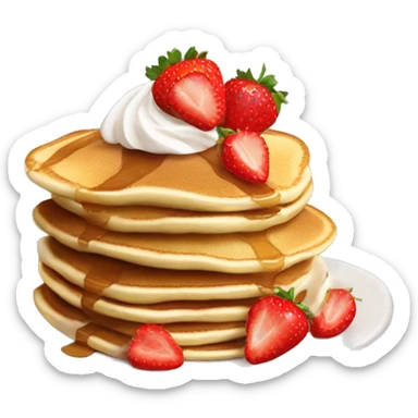 3 stacked pancakes with some strawberries and whipped cream on top sticker