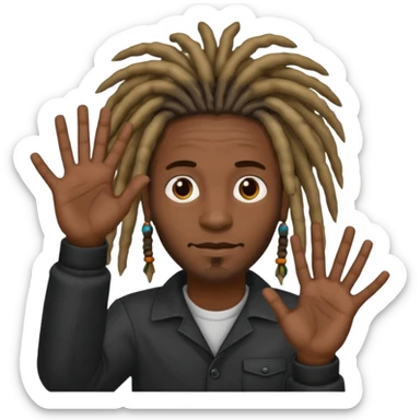 A Black man with dreads holding up 6 in his right hand and 7 in his left hand  sticker