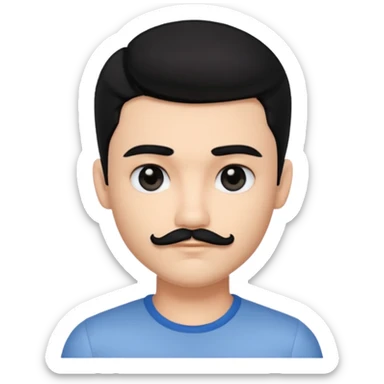 pretty handsome bratz man, with black hair and  square short mustache with black black black  eyes,  short dar, pale skin, defined jawlines sticker