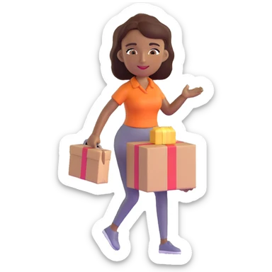 mujer de piel morena entregando un paquete pequeño, fondo simple sticker