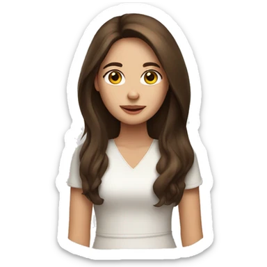 white brunette woman with long hair brown eyes holding a chicken sticker