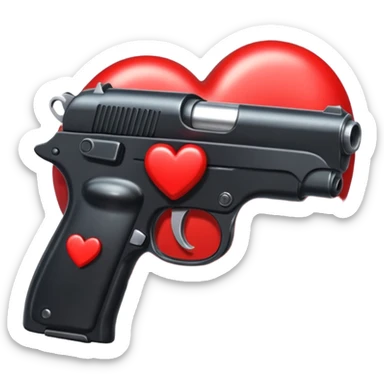 Black hand gun shooting a heart bullets out of the tip  sticker