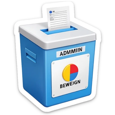 Colorful ballot box with Admin Bewerbungen label sticker
