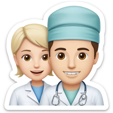 dentist and dentist chair with patient sticker