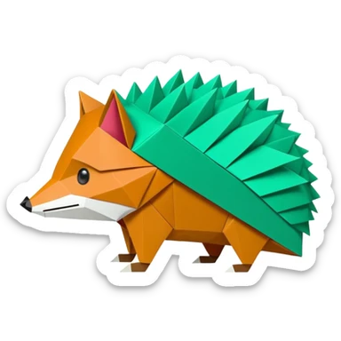 origami hedgehog half fox half hedgehog in color green mint rgb(168, 251, 211) the tail of fox A8FBD3 sticker