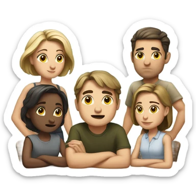 6 Caucasian people sitting around a table looking unhappy sticker