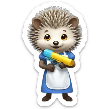 Hedgehog wearing a maid outfit holding a water gun sticker