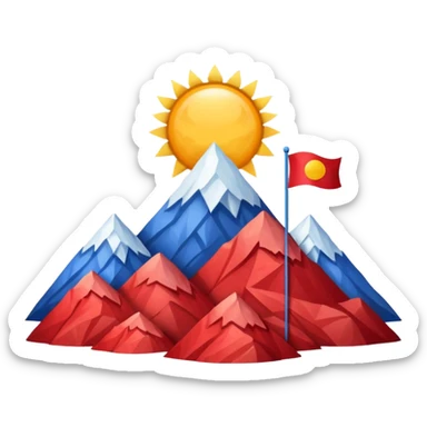 A blue , white and red flag With three mountain and a sun and ⚖️ in the upper part of mountains sticker