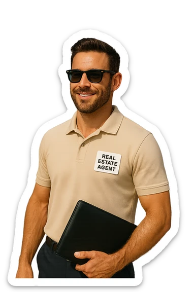 Remove the background, keep the male real estate agent wearing sunglasses in a summer vacation style, on a transparent background. sticker