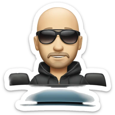 good looking bald man with a beard and sunglasses driving a sports car sticker