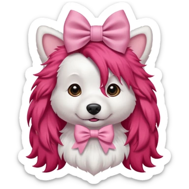 very red long haired white dog with a bow on hair sticker