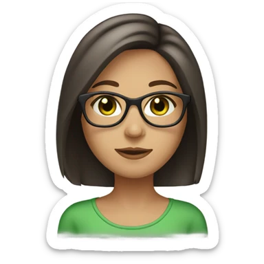 Girl with Longbob dark Brown Hair and highlights in front of the hair and she wears glasses and has green eyes sticker