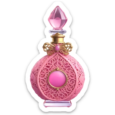 3D gothic perfume bottle with pink lace, vintage and ornate sticker