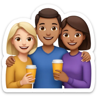 Three friends talking and looking each other, please keep 4th wall. sticker