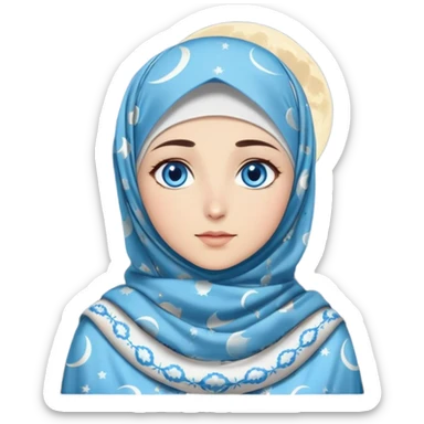 Turkish beautiful finish Konya girl blue eyes with moon hijab dress and watching the moonlight sky on the ground  sticker